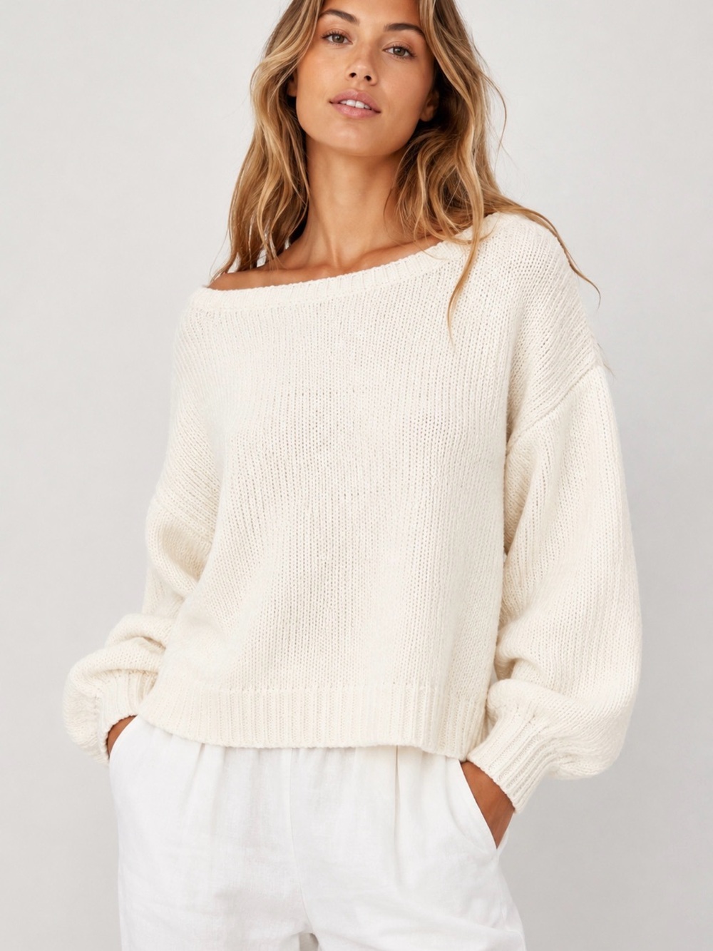 Seafolly Australia Cream Textured Knit Sweater Women’s Boat Neck Coastal Cottage